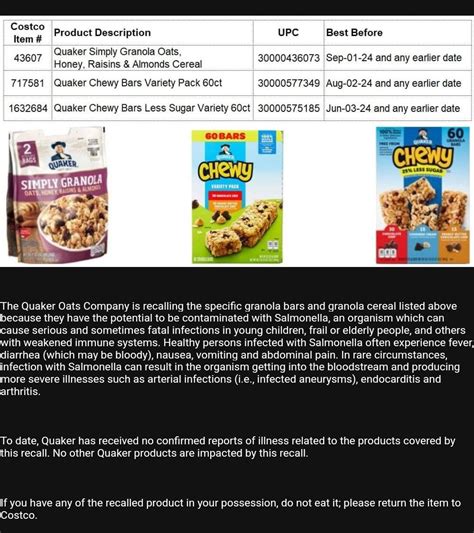 costco coach's oats recall.